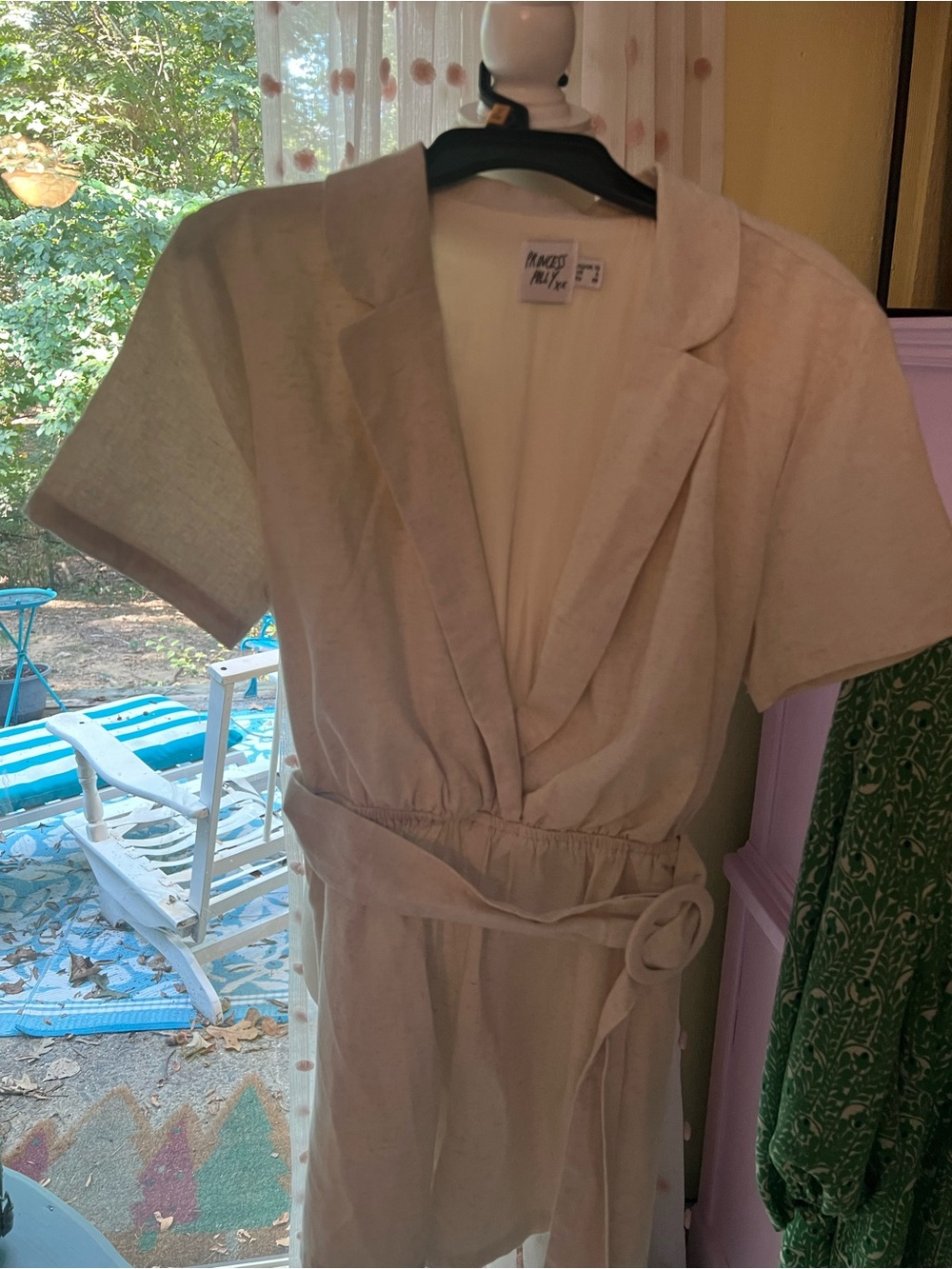 Princess Polly Cream Short Sleeve Wrap Romper with Self Tie Belt